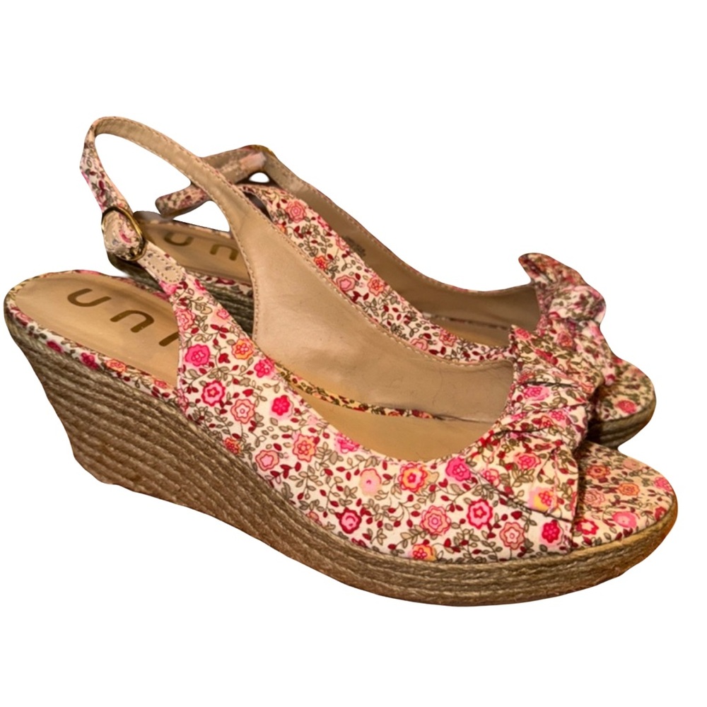 Vintage Pink Floral Espadrille Wedge Slingbacks